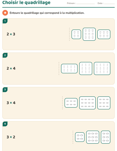 Aperçu de la fiche Multiplication en réseaux avec Cuisine NB pour CE1 (cours élémentaire 1)