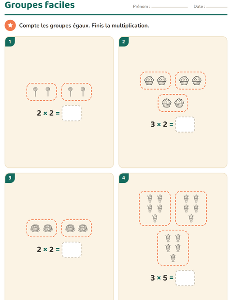 Aperçu de la fiche Multiplication en réseaux avec Dessert (N&B) pour CE1 (cours élémentaire 1)