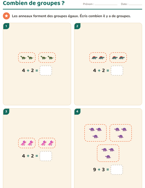 Aperçu de la fiche Multiplication en réseaux avec Dinosaures pour CE1 (cours élémentaire 1)