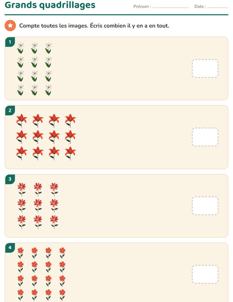 Aperçu de la fiche Multiplication en réseaux avec Fleurs pour CE2 (cours élémentaire 2)