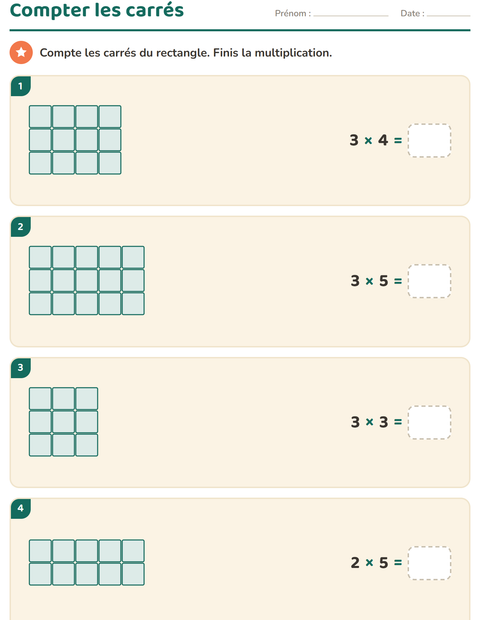 Aperçu de la fiche Multiplication en réseaux pour CE2 (cours élémentaire 2)