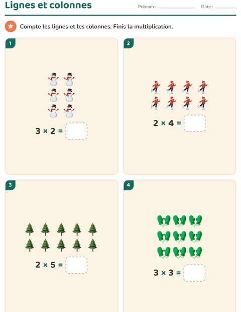 Aperçu de la fiche Multiplication en réseaux avec Hiver pour CE1 (cours élémentaire 1)