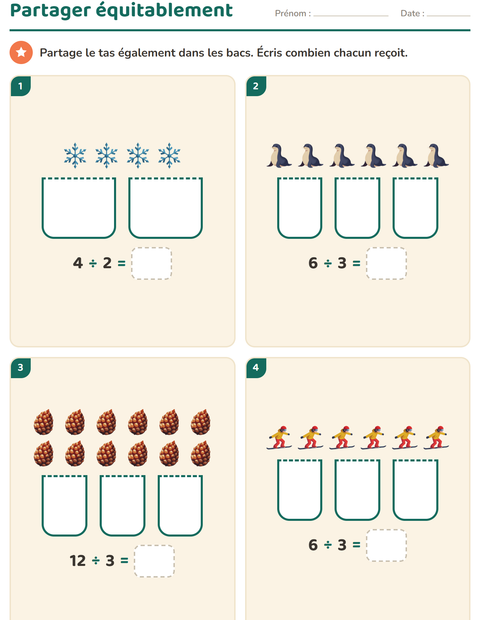 Aperçu de la fiche Multiplication en réseaux avec Hiver pour CE1 (cours élémentaire 1)