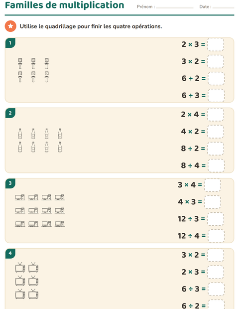 Aperçu de la fiche Multiplication en réseaux avec Ménage NB pour CE2 (cours élémentaire 2)