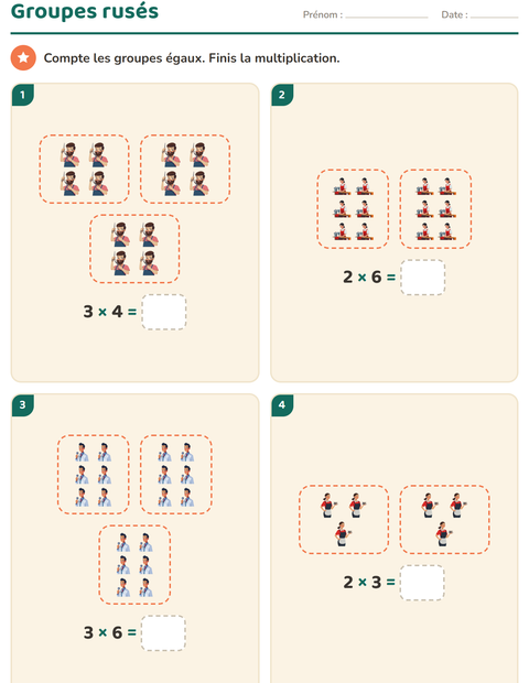 Aperçu de la fiche Multiplication en réseaux avec Métiers pour CE2 (cours élémentaire 2)