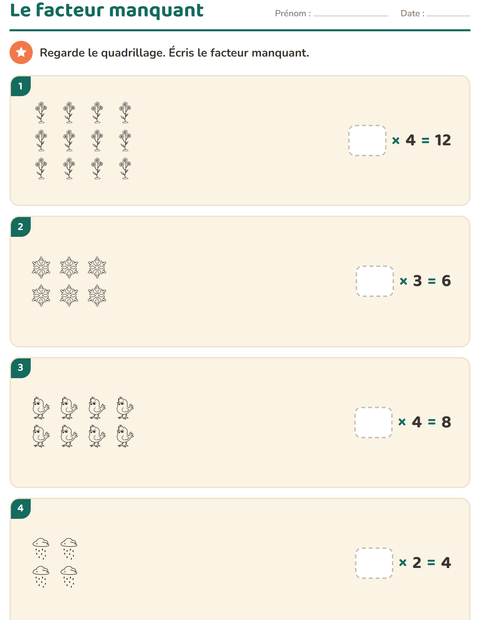 Aperçu de la fiche Multiplication en réseaux avec Nature NB pour CE2 (cours élémentaire 2)