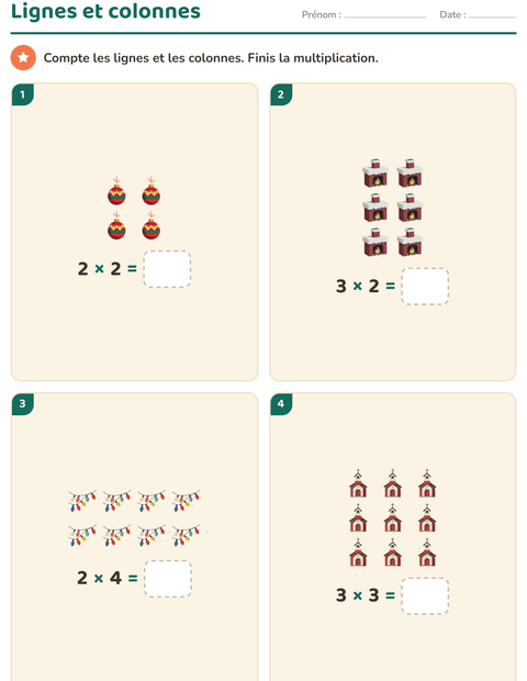 Aperçu de la fiche Multiplication en réseaux avec Noël pour CE1 (cours élémentaire 1)