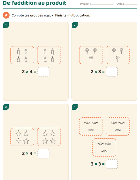 Aperçu de la fiche Multiplication en réseaux avec Noël N&B pour CE1 (cours élémentaire 1)