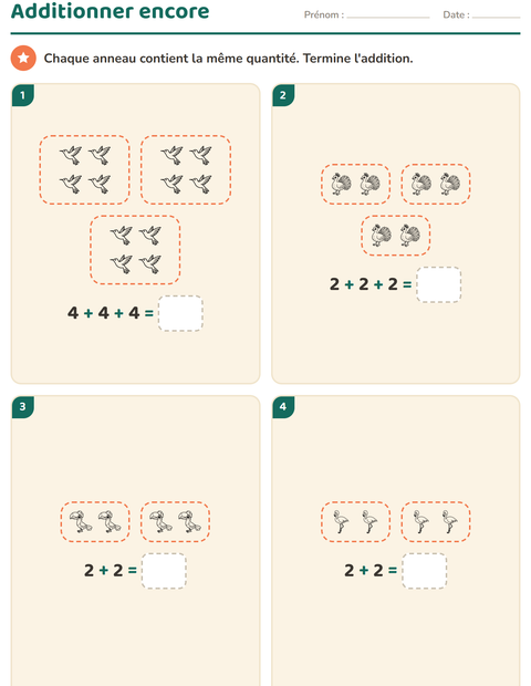 Aperçu de la fiche Multiplication en réseaux avec Oiseaux N&B 2 pour CE1 (cours élémentaire 1)