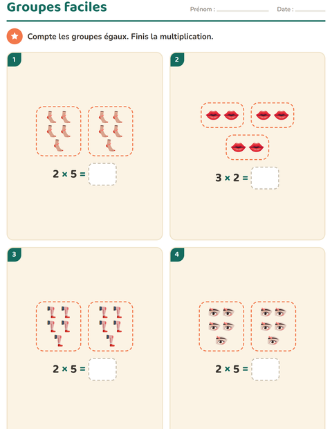 Aperçu de la fiche Multiplication en réseaux avec Parties du corps pour CE1 (cours élémentaire 1)