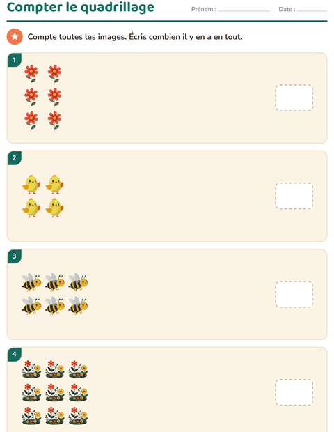 Aperçu de la fiche Multiplication en réseaux avec Printemps pour École maternelle (grande section, 5-7 ans)