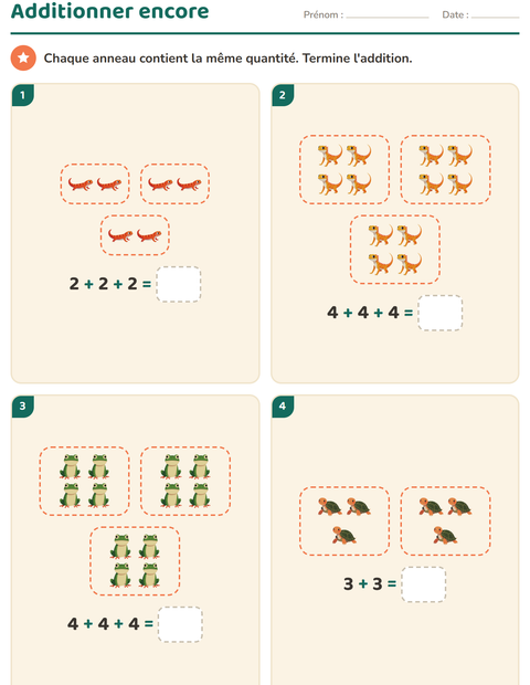 Aperçu de la fiche Multiplication en réseaux avec Reptiles et amphibiens pour CE1 (cours élémentaire 1)