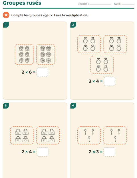 Aperçu de la fiche Multiplication en réseaux avec Saint-Valentin NB 2 pour CE2 (cours élémentaire 2)