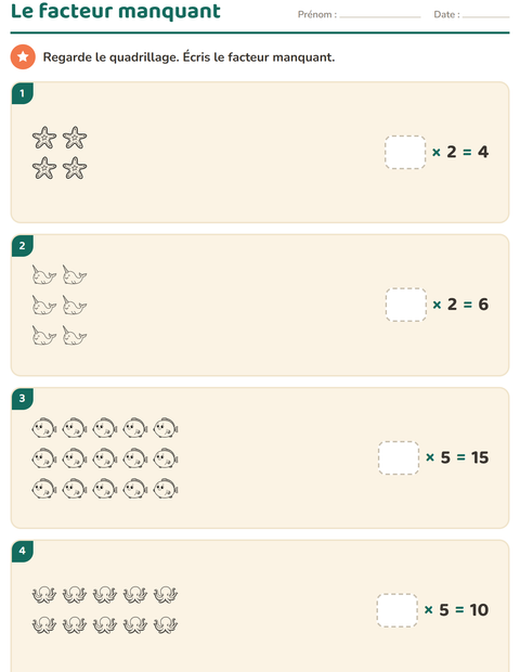 Aperçu de la fiche Multiplication en réseaux avec Vie marine NB pour CE2 (cours élémentaire 2)