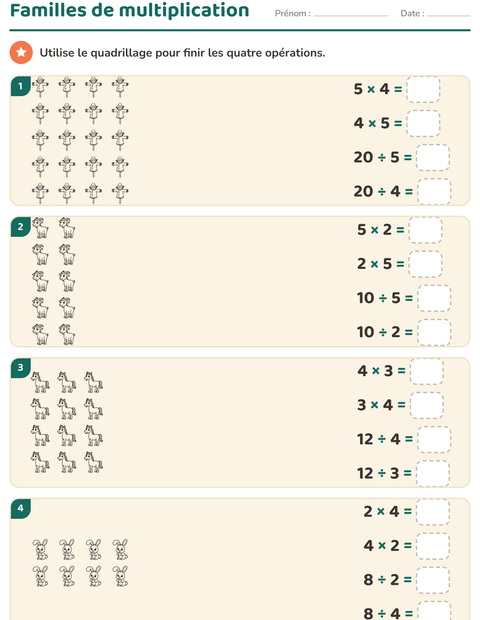 Aperçu de la fiche Multiplication en réseaux avec Ferme NB pour CE2 (cours élémentaire 2)