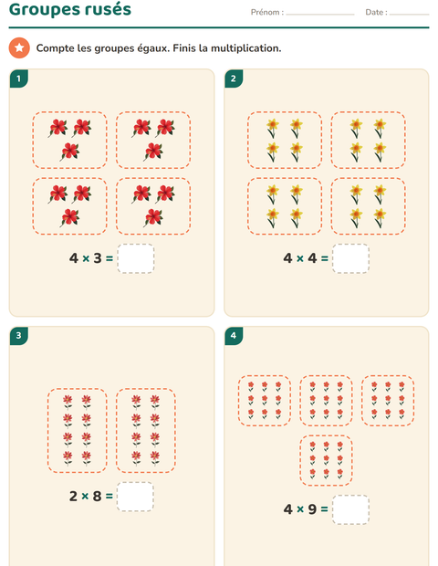 Aperçu de la fiche Multiplication en réseaux avec Fleurs pour CE2 (cours élémentaire 2)