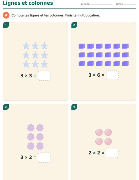 Aperçu de la fiche Multiplication en réseaux avec Formes pour CE1 (cours élémentaire 1)