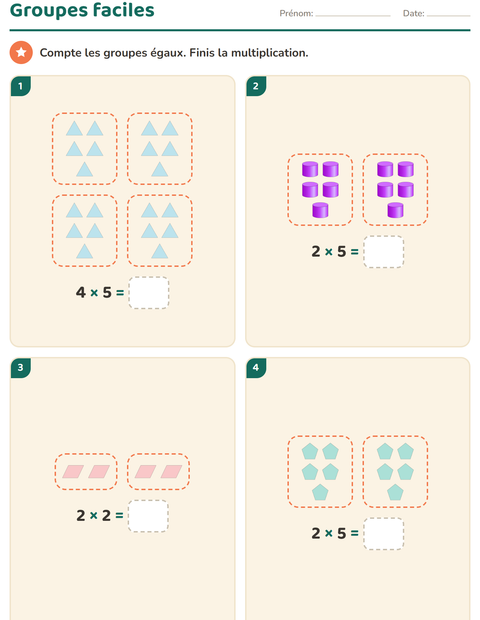 Aperçu de la fiche Multiplication en réseaux avec Formes pour CE1 (cours élémentaire 1)