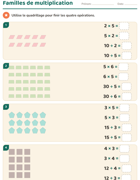 Aperçu de la fiche Multiplication en réseaux avec Formes pour CE2 (cours élémentaire 2)