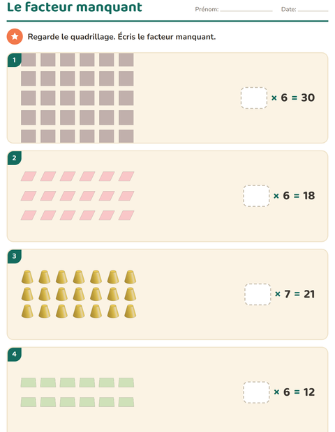 Aperçu de la fiche Multiplication en réseaux avec Formes pour CE2 (cours élémentaire 2)