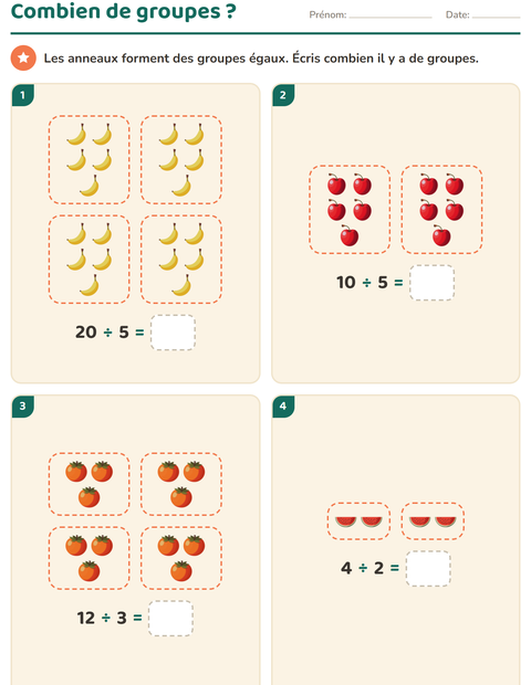 Aperçu de la fiche Multiplication en réseaux avec Fruits pour CE1 (cours élémentaire 1)