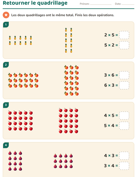 Aperçu de la fiche Multiplication en réseaux avec Fruits pour CE2 (cours élémentaire 2)