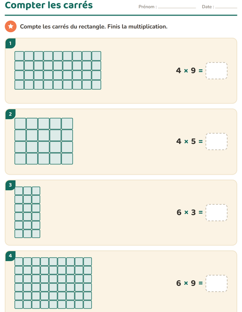 Aperçu de la fiche Multiplication en réseaux pour CE2 (cours élémentaire 2)