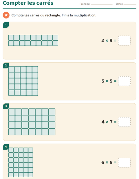Aperçu de la fiche Multiplication en réseaux pour CE2 (cours élémentaire 2)
