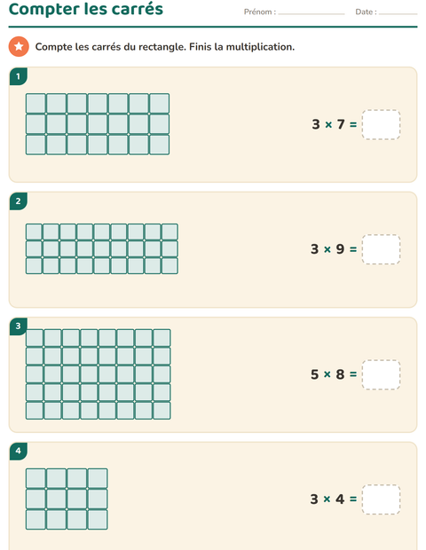 Aperçu de la fiche Multiplication en réseaux pour CE2 (cours élémentaire 2)