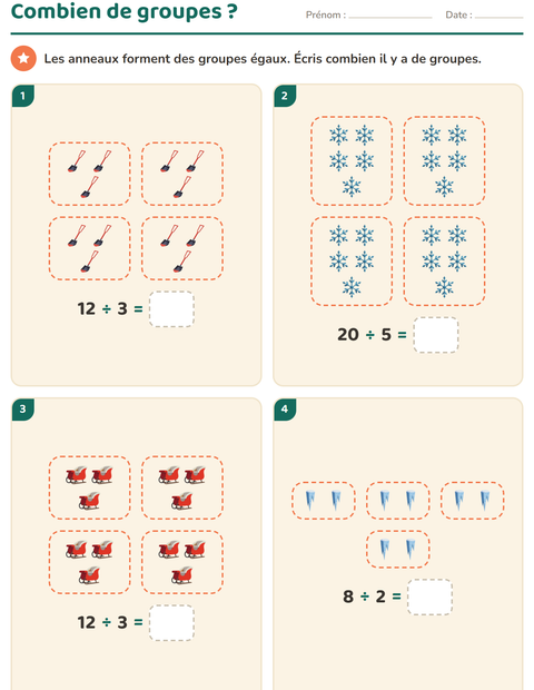 Aperçu de la fiche Multiplication en réseaux avec Hiver pour CE1 (cours élémentaire 1)