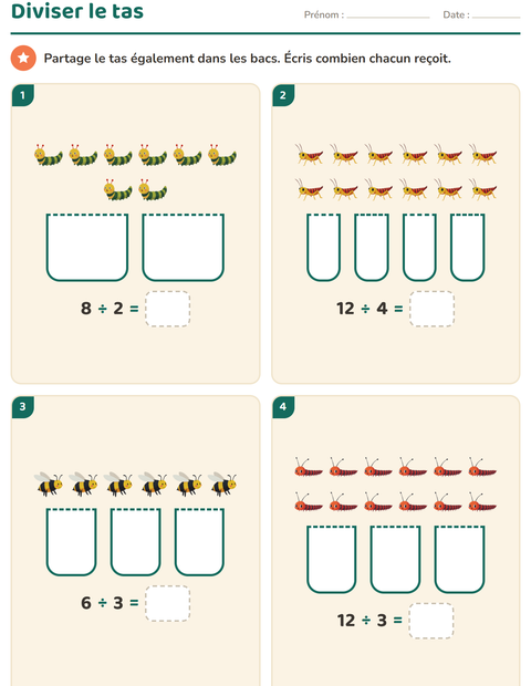 Aperçu de la fiche Multiplication en réseaux avec Insectes et bestioles pour CE2 (cours élémentaire 2)