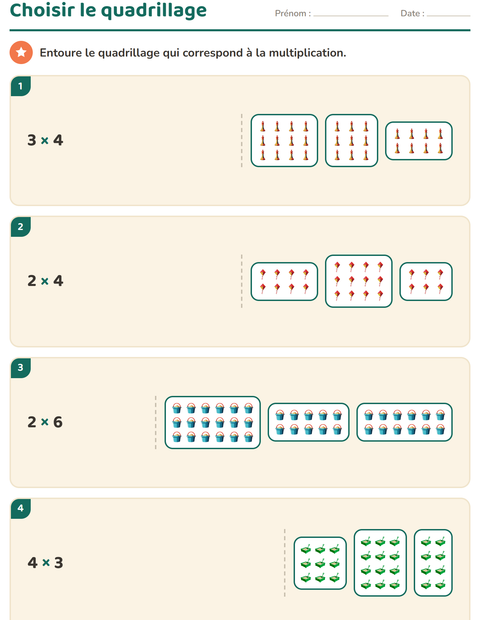 Aperçu de la fiche Multiplication en réseaux avec Jouets pour CE1 (cours élémentaire 1)