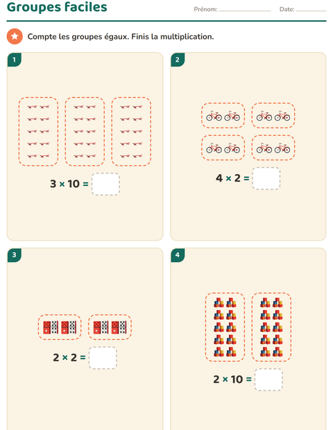 Aperçu de la fiche Multiplication en réseaux avec Jouets pour CE1 (cours élémentaire 1)