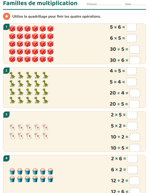 Aperçu de la fiche Multiplication en réseaux avec Jouets pour CE2 (cours élémentaire 2)
