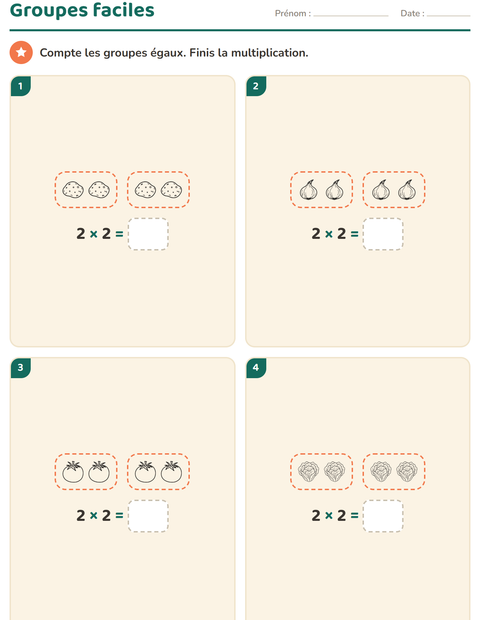 Aperçu de la fiche Multiplication en réseaux avec Légumes NB pour CE1 (cours élémentaire 1)