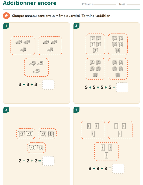 Aperçu de la fiche Multiplication en réseaux avec Meubles NB pour CE1 (cours élémentaire 1)