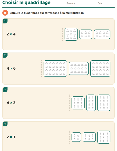 Aperçu de la fiche Multiplication en réseaux avec Noël N&B pour CE1 (cours élémentaire 1)