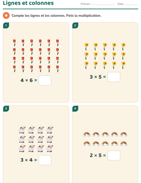 Aperçu de la fiche Multiplication en réseaux avec Pâques pour CE1 (cours élémentaire 1)