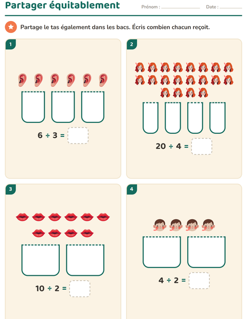 Aperçu de la fiche Multiplication en réseaux avec Parties du corps pour CE1 (cours élémentaire 1)