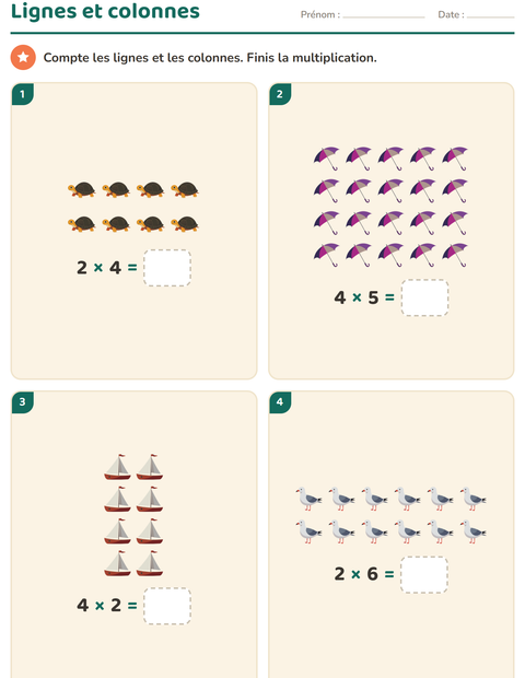 Aperçu de la fiche Multiplication en réseaux avec Plage pour CE1 (cours élémentaire 1)