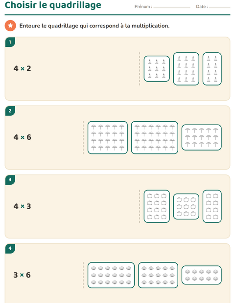 Aperçu de la fiche Multiplication en réseaux avec Plage NB pour CE1 (cours élémentaire 1)