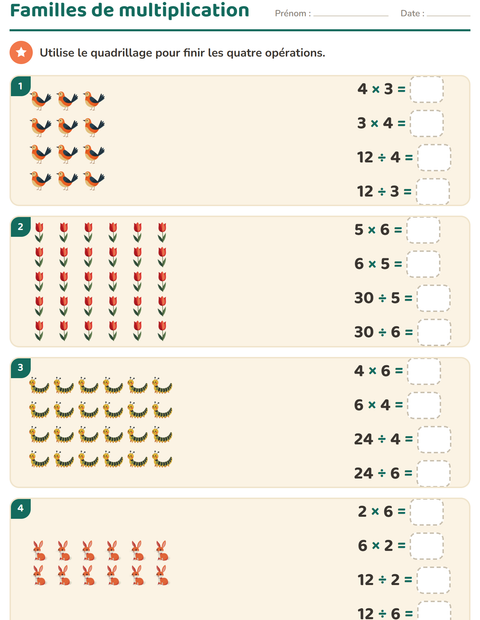 Aperçu de la fiche Multiplication en réseaux avec Printemps pour CE2 (cours élémentaire 2)