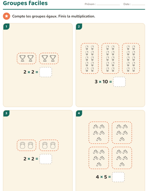 Aperçu de la fiche Multiplication en réseaux avec Sports NB pour CE1 (cours élémentaire 1)