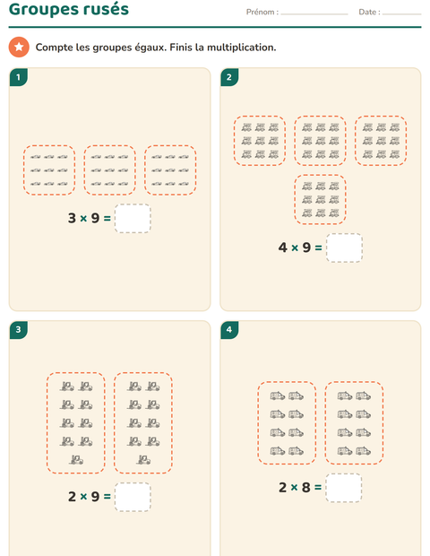 Aperçu de la fiche Multiplication en réseaux avec Véhicules NB pour CE2 (cours élémentaire 2)