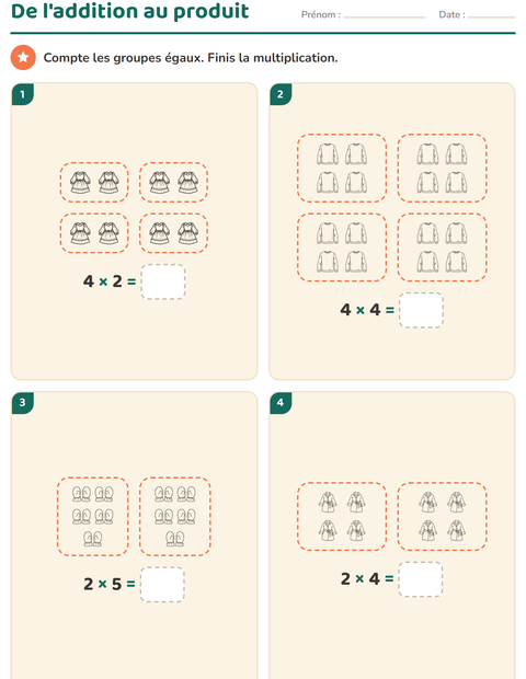 Aperçu de la fiche Multiplication en réseaux avec Vêtements NB pour CE1 (cours élémentaire 1)