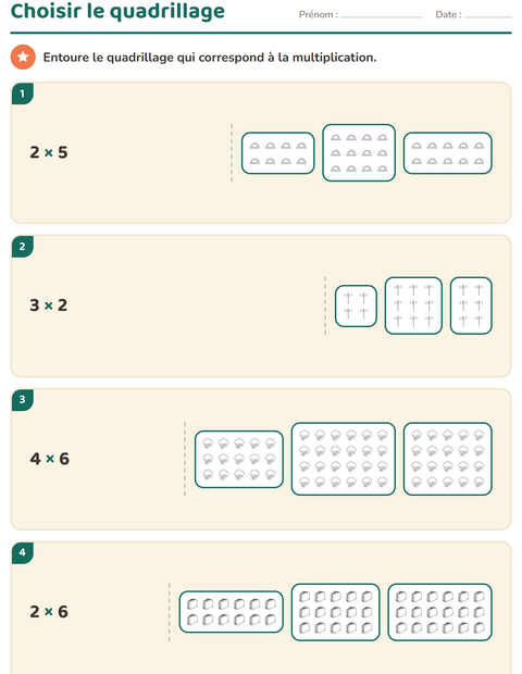 Aperçu de la fiche Multiplication en réseaux avec Voyages et Vacances NB pour CE1 (cours élémentaire 1)