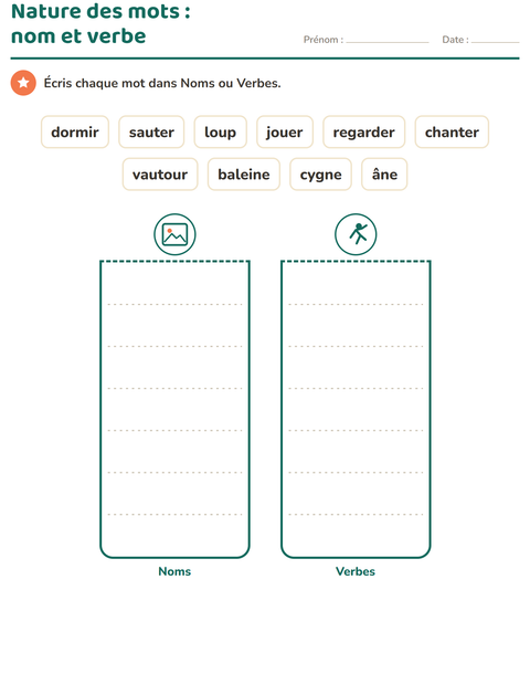 Aperçu de la fiche Nature des mots avec Animaux pour CP (cours préparatoire)