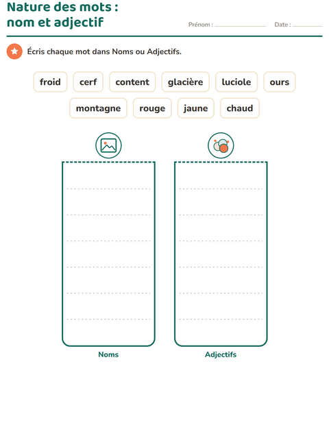 Aperçu de la fiche Nature des mots avec Camping pour CP (cours préparatoire)