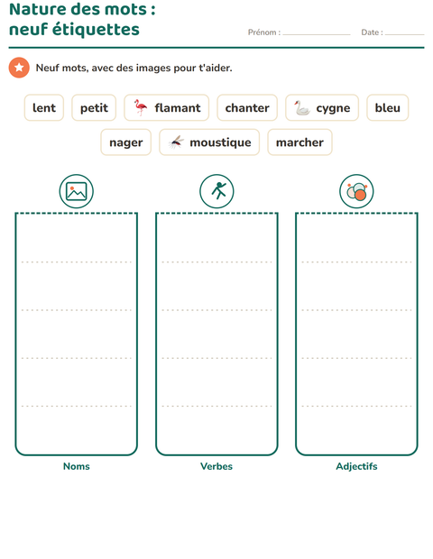 Aperçu de la fiche Nature des mots avec Choses qui volent pour CE1 (cours élémentaire 1)