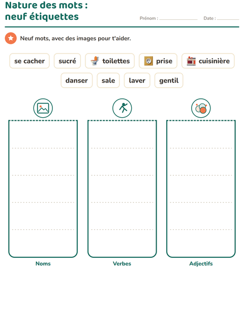 Aperçu de la fiche Nature des mots avec Autour de la maison pour CE1 (cours élémentaire 1)